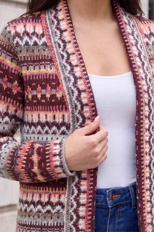 Roman Burgundy Petite Aztec Longline Cardigan - 18 Image 4