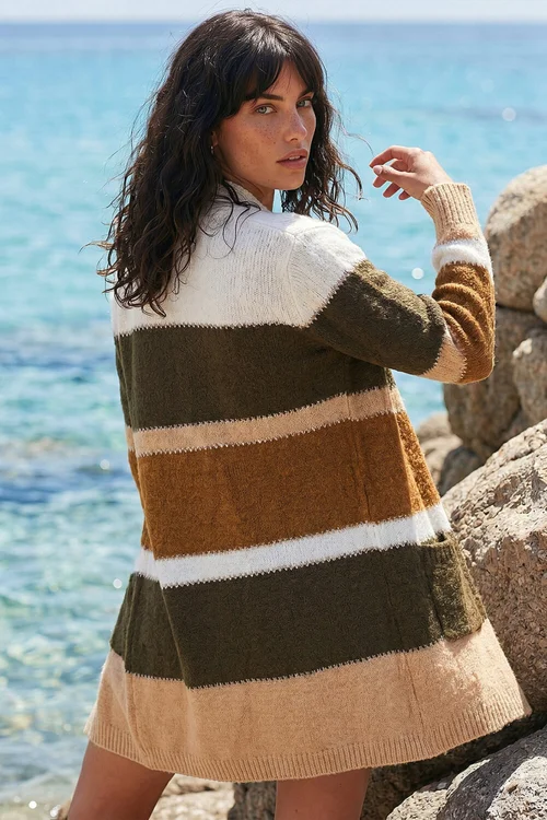 Roman Khaki Colour Block Longline Knit Cardigan - 14 Image 3