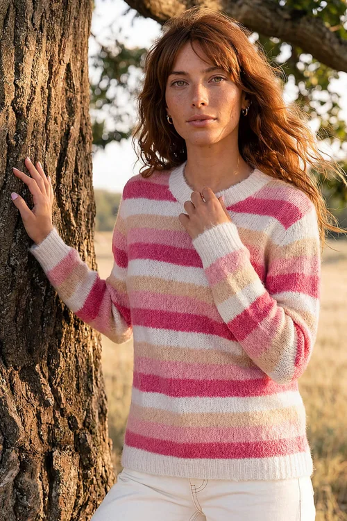 Roman Pink Stripe Soft Knit Jumper - 10 Image 1