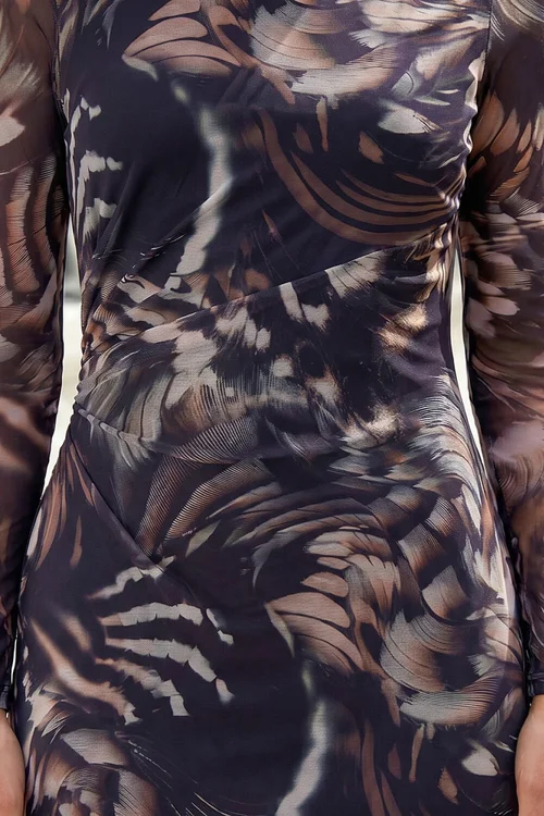Roman Chocolate Petite Abstract Mesh Dress - 10 Image 4