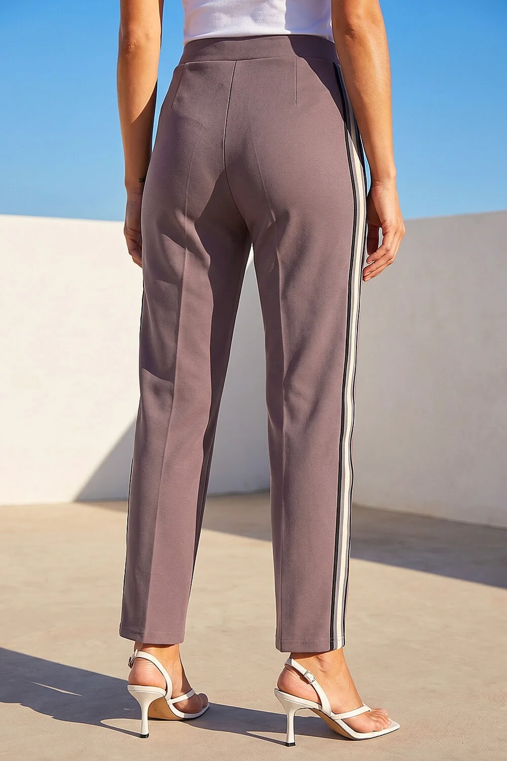 Roman Taupe Petite Side Stripe Trouser - 10 Image 3