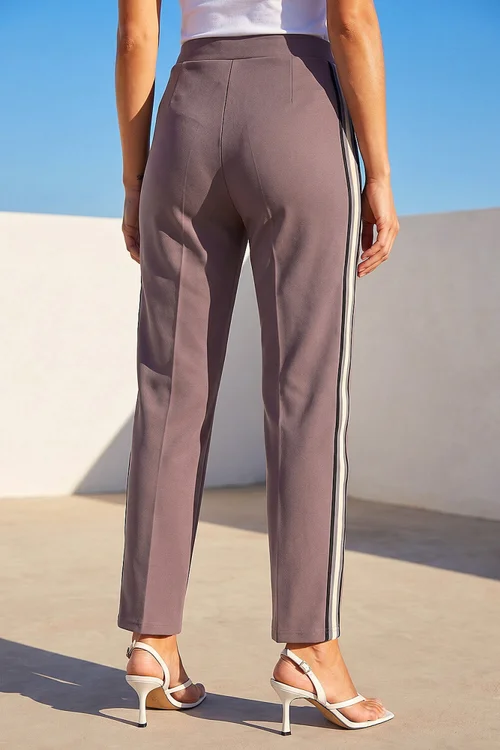 Roman Taupe Petite Side Stripe Trouser - 10 Image 3