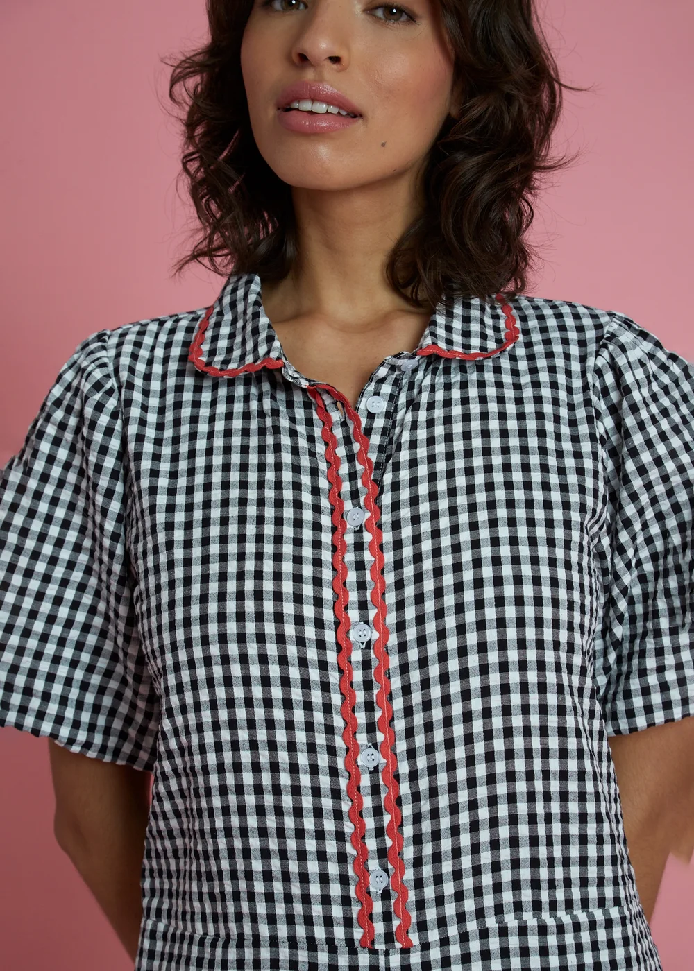 Neon Rose Black Wide Leg Gingham Jumpsuit - M Image 3