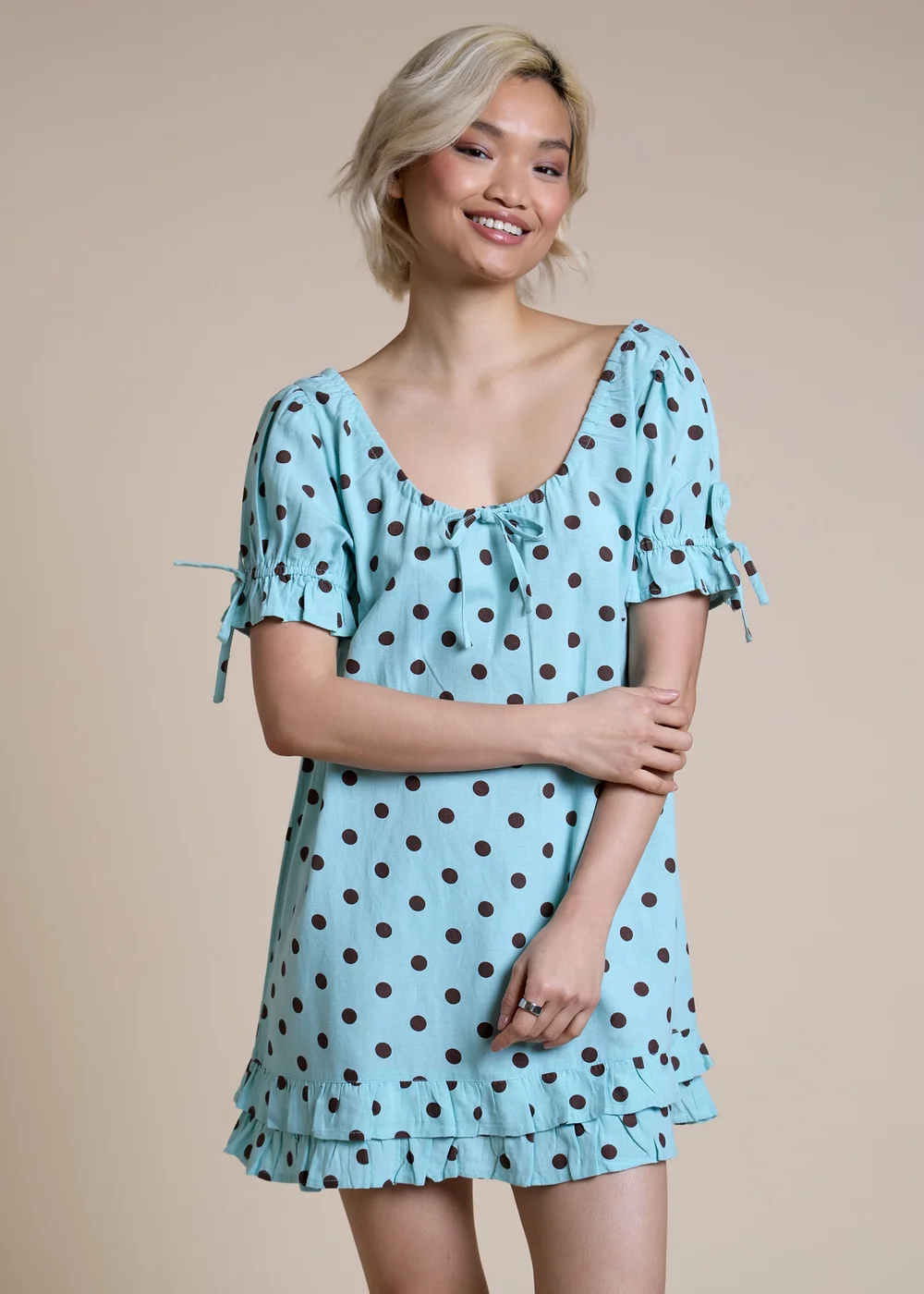 Neon Rose Blue Polka Dot Smock Mini Dress - M Image 1