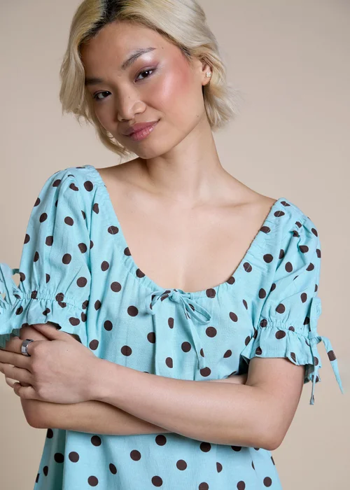 Neon Rose Blue Polka Dot Smock Mini Dress - M Image 3