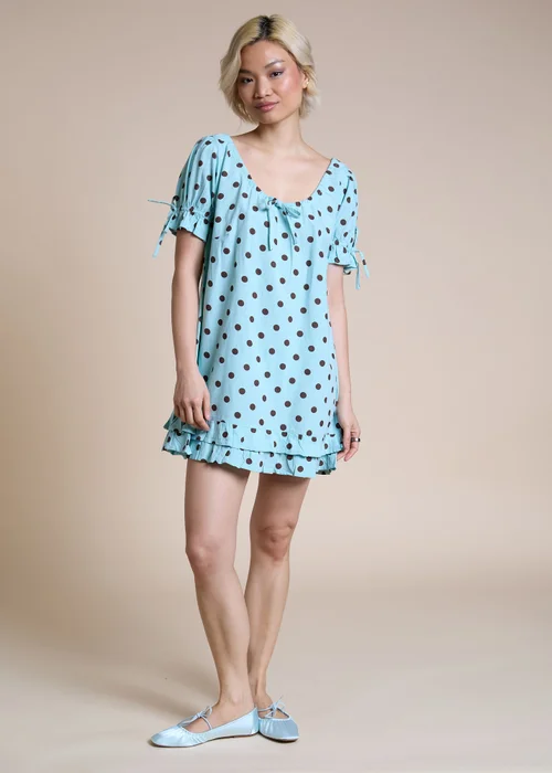 Neon Rose Blue Polka Dot Smock Mini Dress - M Image 4