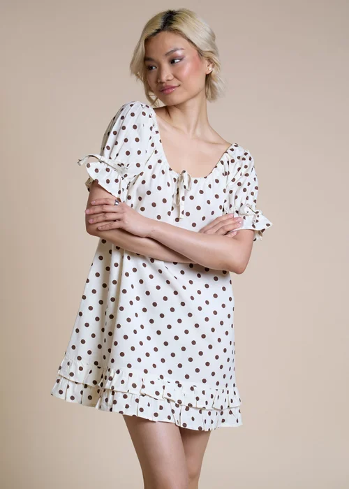 Neon Rose Cream Brown and Cream Polka Dot Mini Dress - S Image 1
