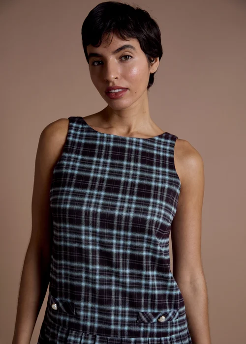 Neon Rose Navy Brown Tartan Check Pleated Mini Pinafore Dress - XL Image 5