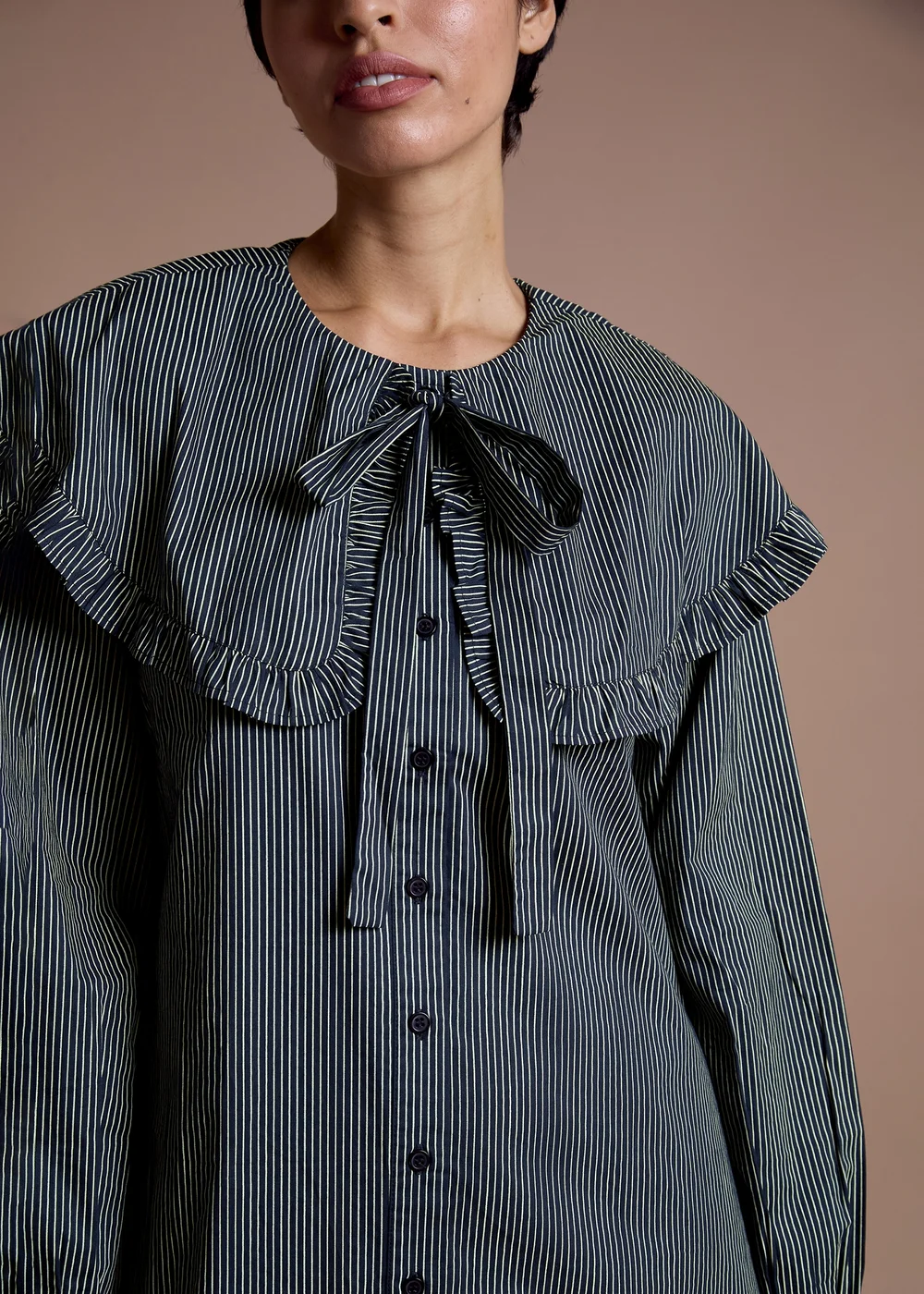 Neon Rose Navy Cotton Oversized Collared Dress in Navy Yellow Stripe - L Image 3