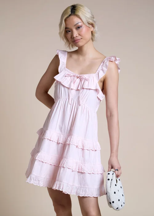 Neon Rose Soft Pink Cotton Ruffle Tiered Mini Dress - S Image 1