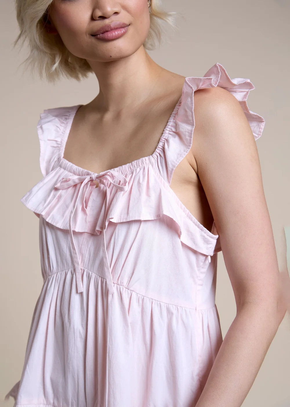 Neon Rose Soft Pink Cotton Ruffle Tiered Mini Dress - S Image 3