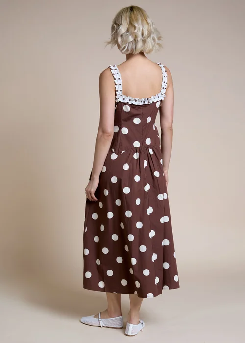 Neon Rose Brown & Cream Polka Dot Midi Dress - M Image 3