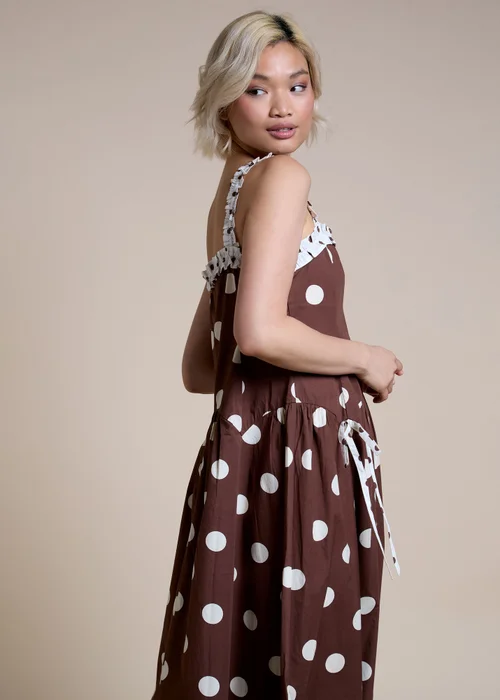 Neon Rose Brown & Cream Polka Dot Midi Dress - M Image 5