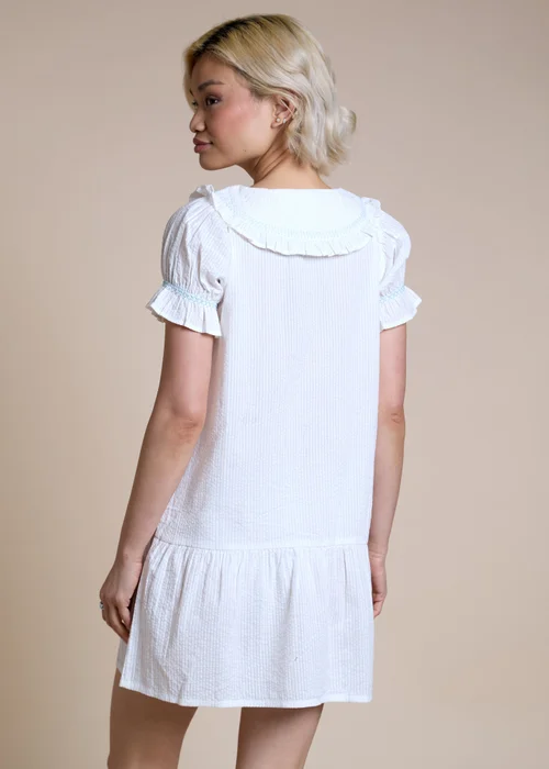 Neon Rose White Button Pintuck Drop Waist Mini Dress - L Image 2