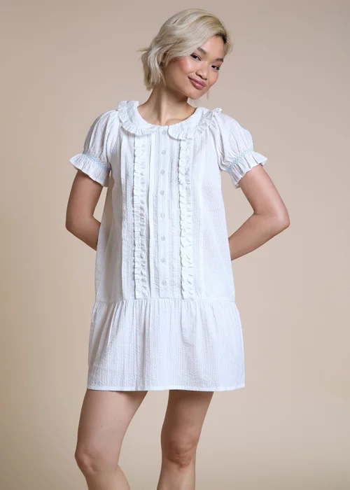Neon Rose White Button Pintuck Drop Waist Mini Dress - L Image 1