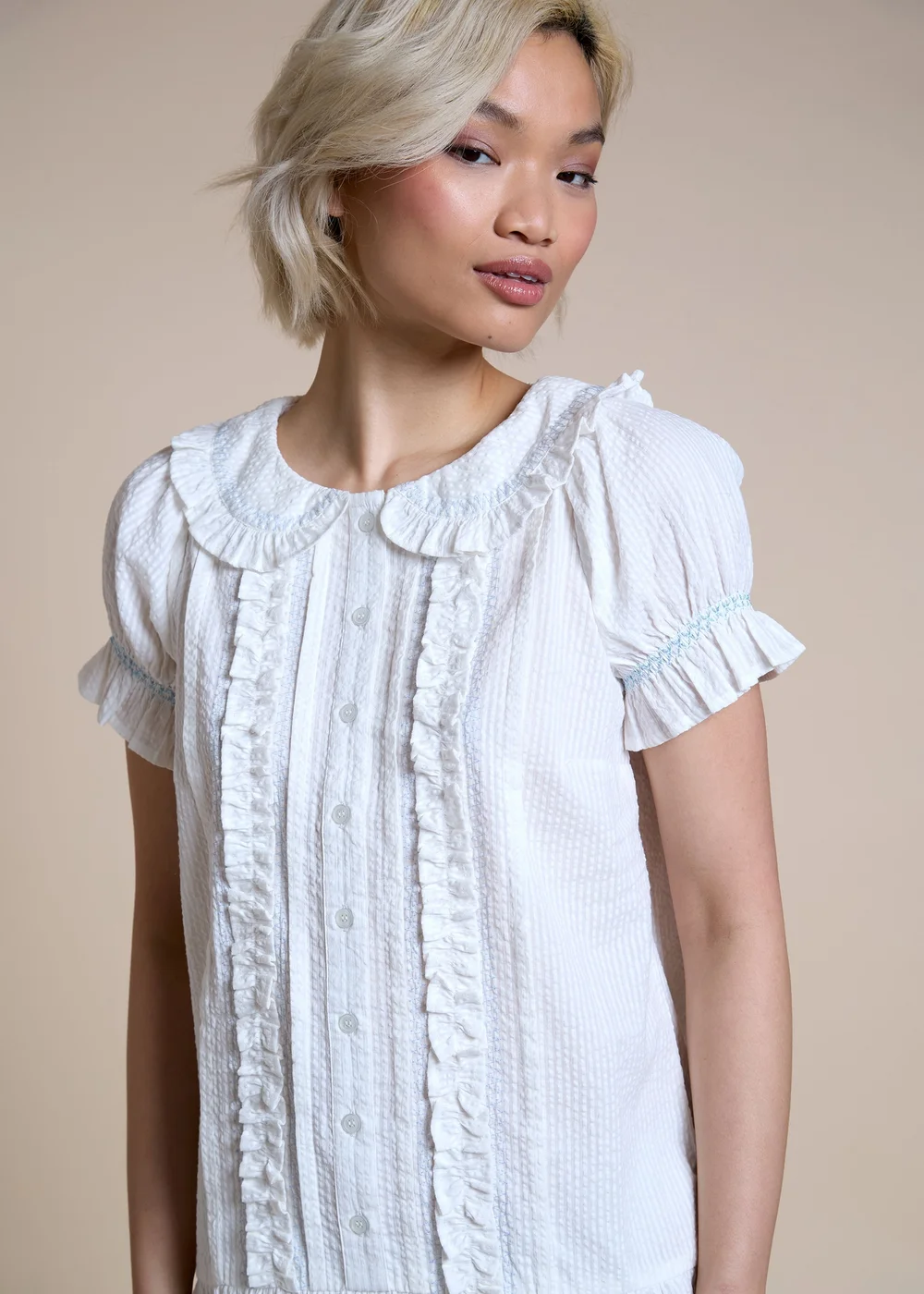 Neon Rose White Button Pintuck Drop Waist Mini Dress - L Image 3