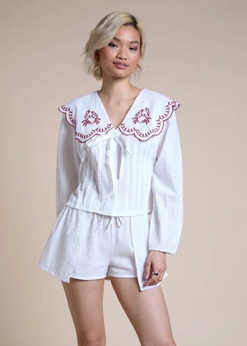 Neon Rose White Cotton Wraparound Detail Co-Ord Shorts - M Image 3