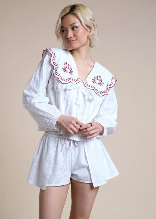 Neon Rose White Cotton Wraparound Detail Co-Ord Shorts - M Image 4