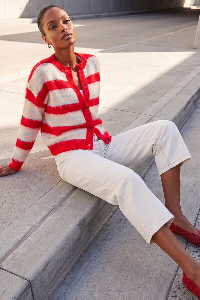 Roman Red Stripe Knit Cardigan
