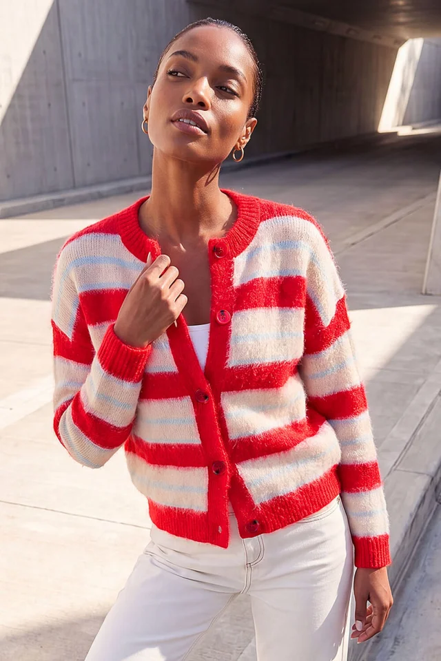 Roman Red Stripe Knit Cardigan