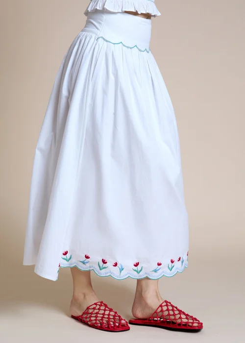 Neon Rose White Embroidered Hem Midaxi Skirt - M Image 5