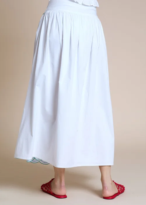 Neon Rose White Embroidered Hem Midaxi Skirt - M Image 2