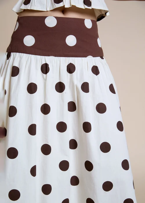 Neon Rose Cotton Brown & Cream Polka Dot Midaxi Skirt - XL Image 3