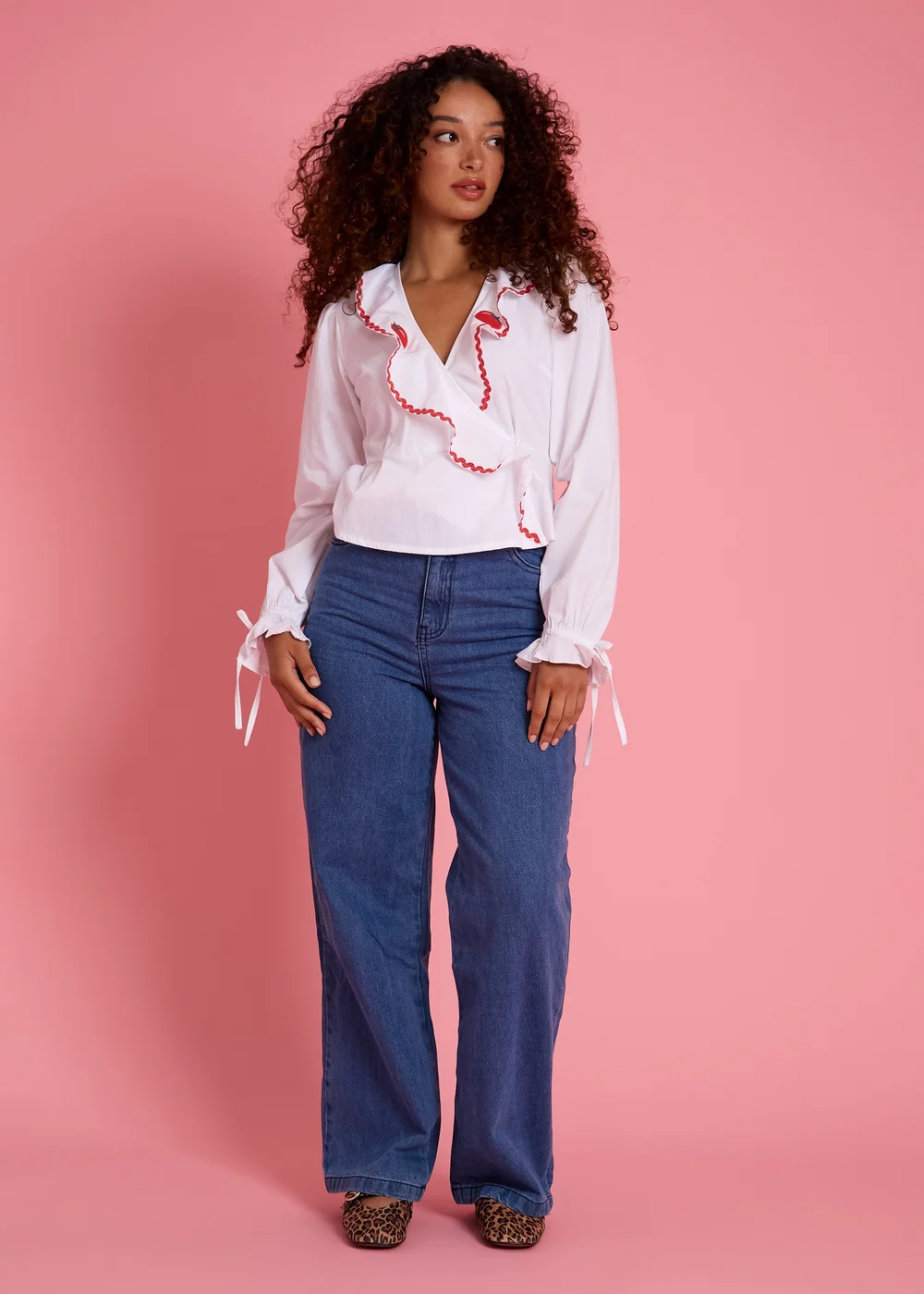 Neon Rose White Tomato Embroidered Cotton Wrap Blouse - XL Image 3
