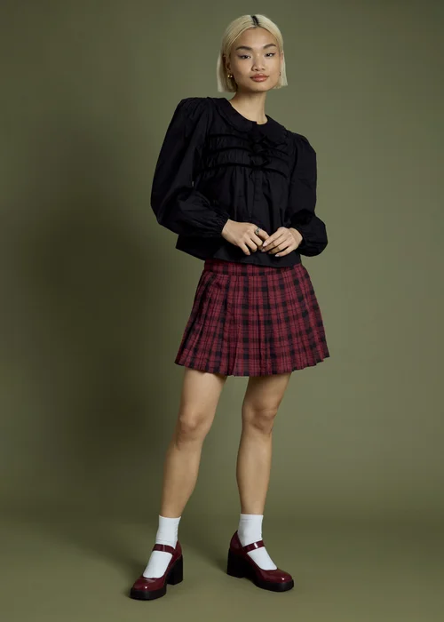 Neon Rose Black Bow Detail Cropped Cotton Blouse - S Image 4