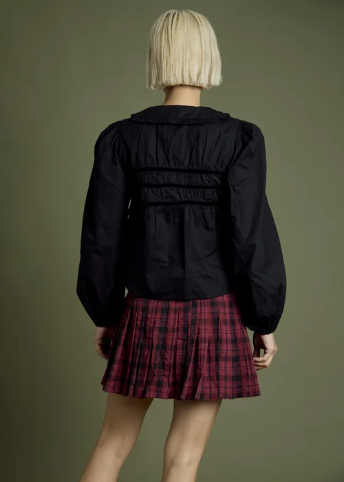 Neon Rose Black Bow Detail Cropped Cotton Blouse - S Image 2