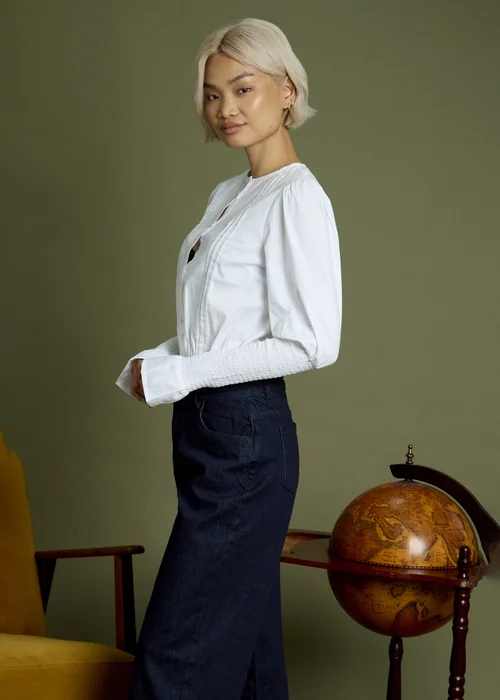 Neon Rose White Cotton Puff & Shirred Sleeve Blouse - S Image 4