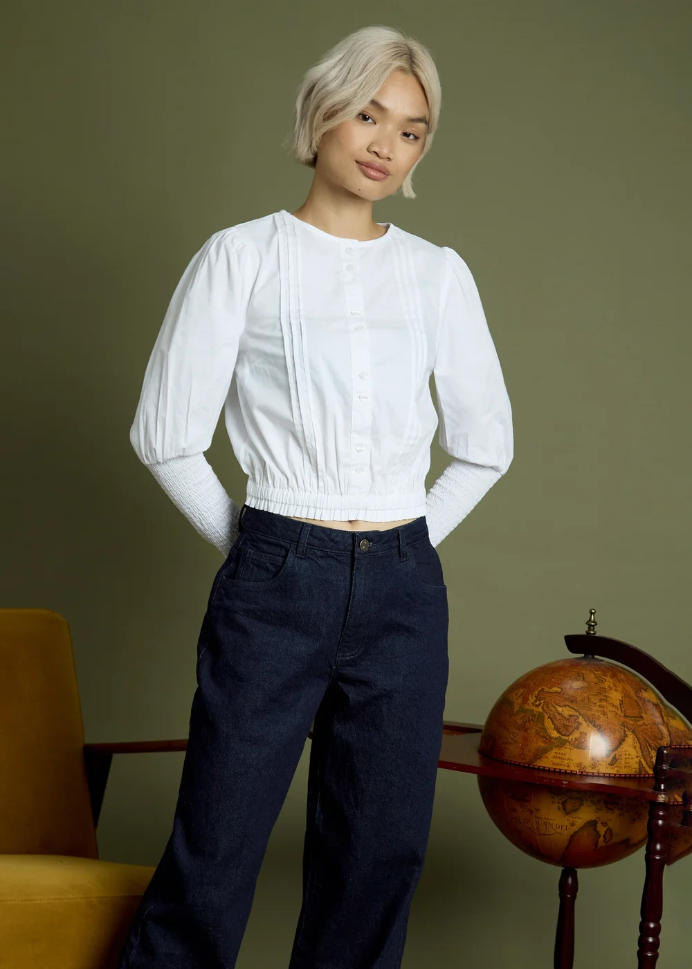 Neon Rose White Cotton Puff & Shirred Sleeve Blouse - S Image 3
