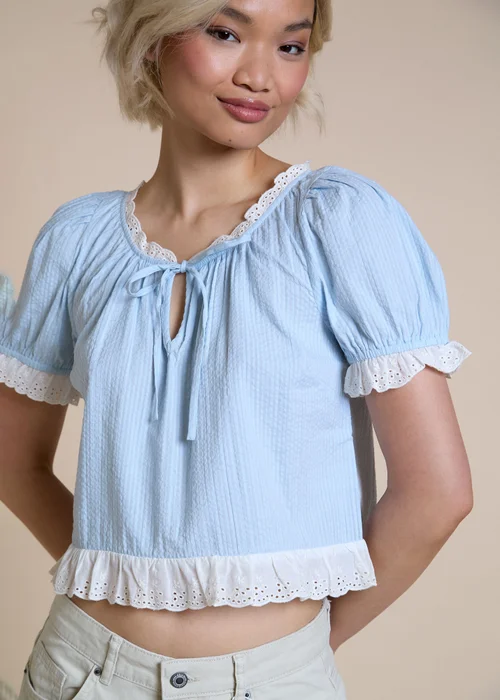 Neon Rose Light Blue Frilly Edge Blouse - L Image 3