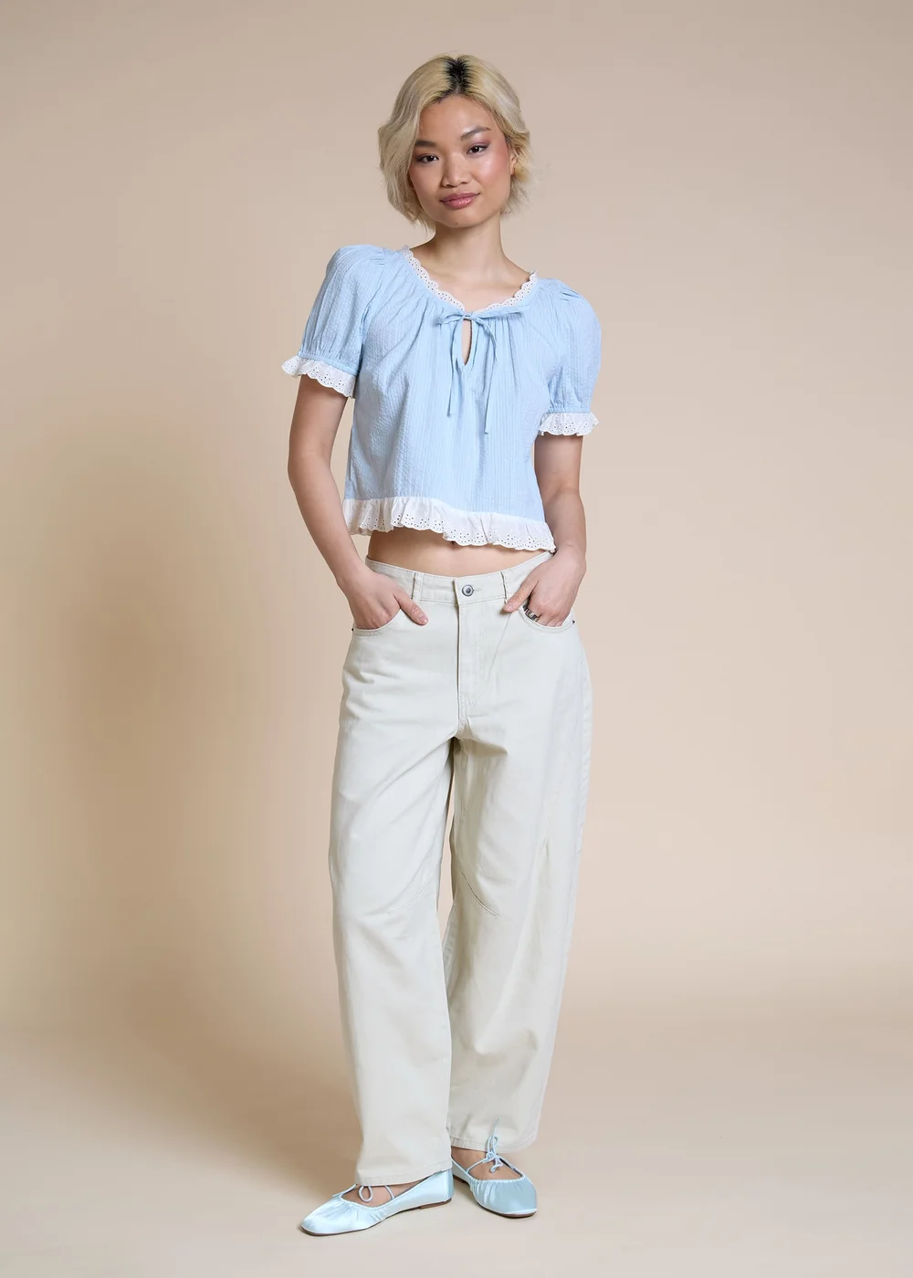 Neon Rose Light Blue Frilly Edge Blouse - L Image 4