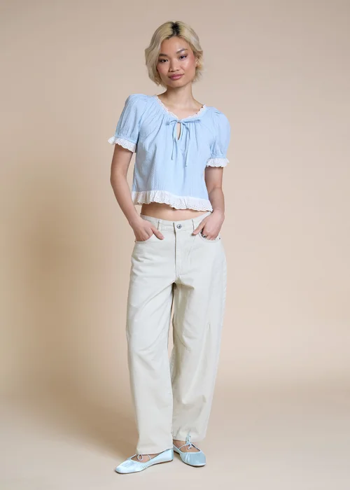 Neon Rose Light Blue Frilly Edge Blouse - L Image 4