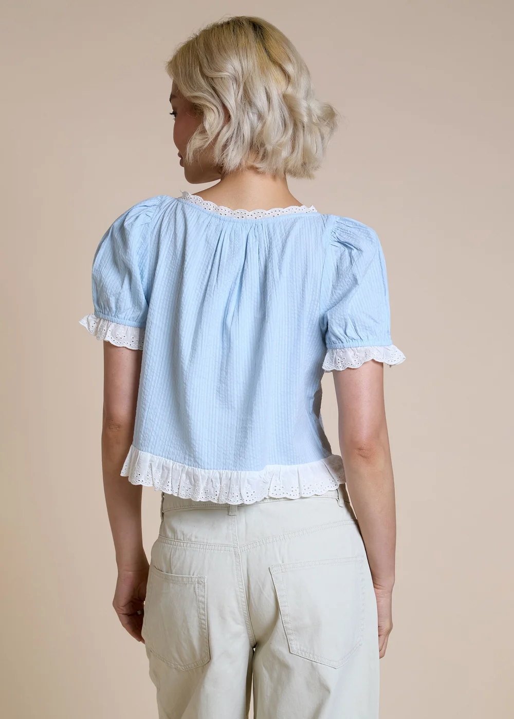 Neon Rose Light Blue Frilly Edge Blouse - L Image 2