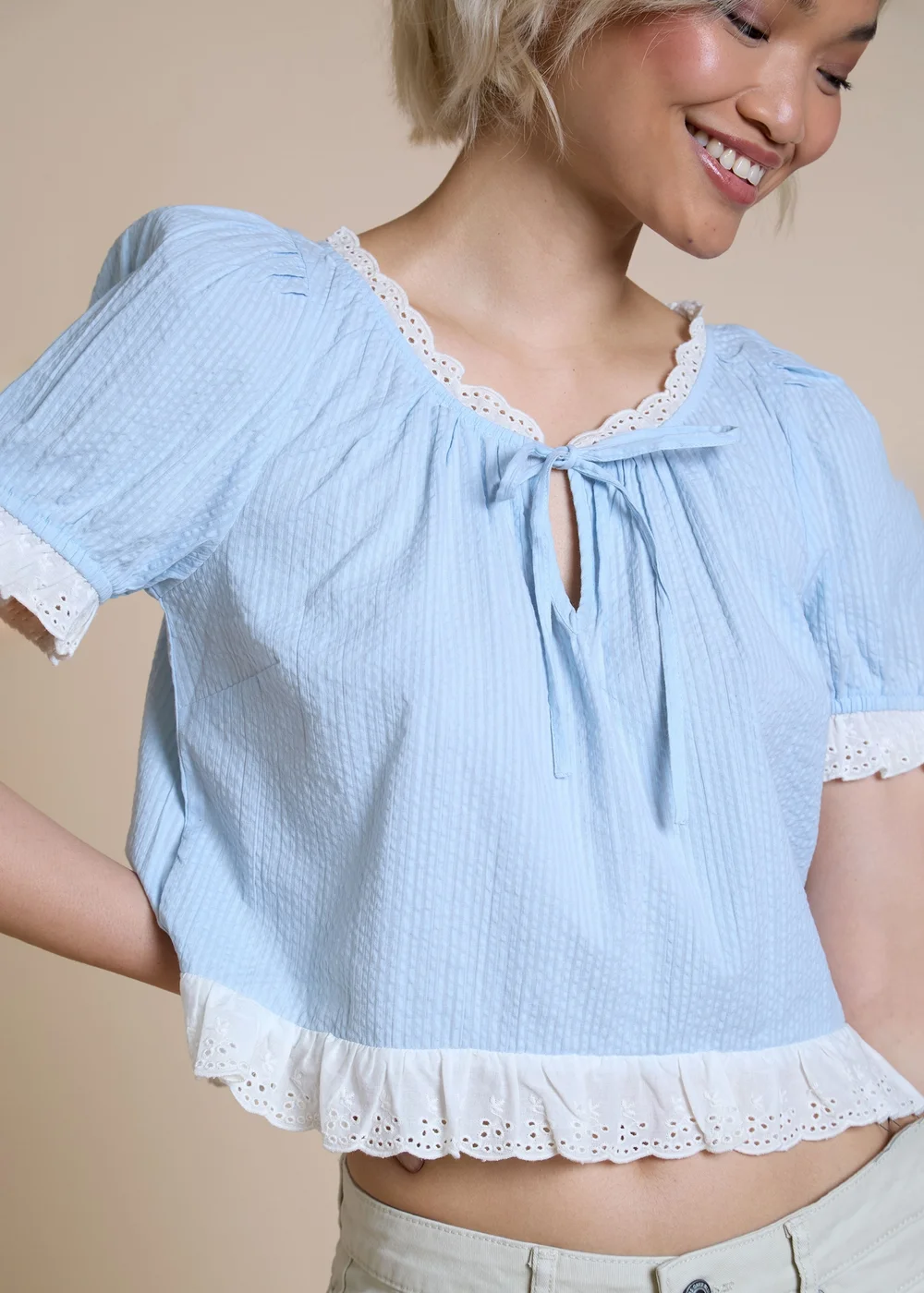 Neon Rose Light Blue Frilly Edge Blouse - L Image 5