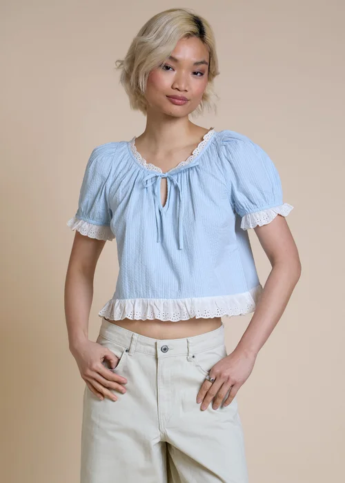 Neon Rose Light Blue Frilly Edge Blouse - L Image 1