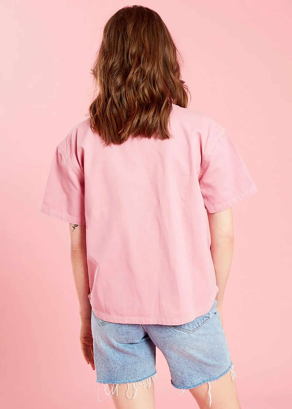 Neon Rose Dusty Pink Floral Embroidered Cotton Denim Shirt - XS Image 2