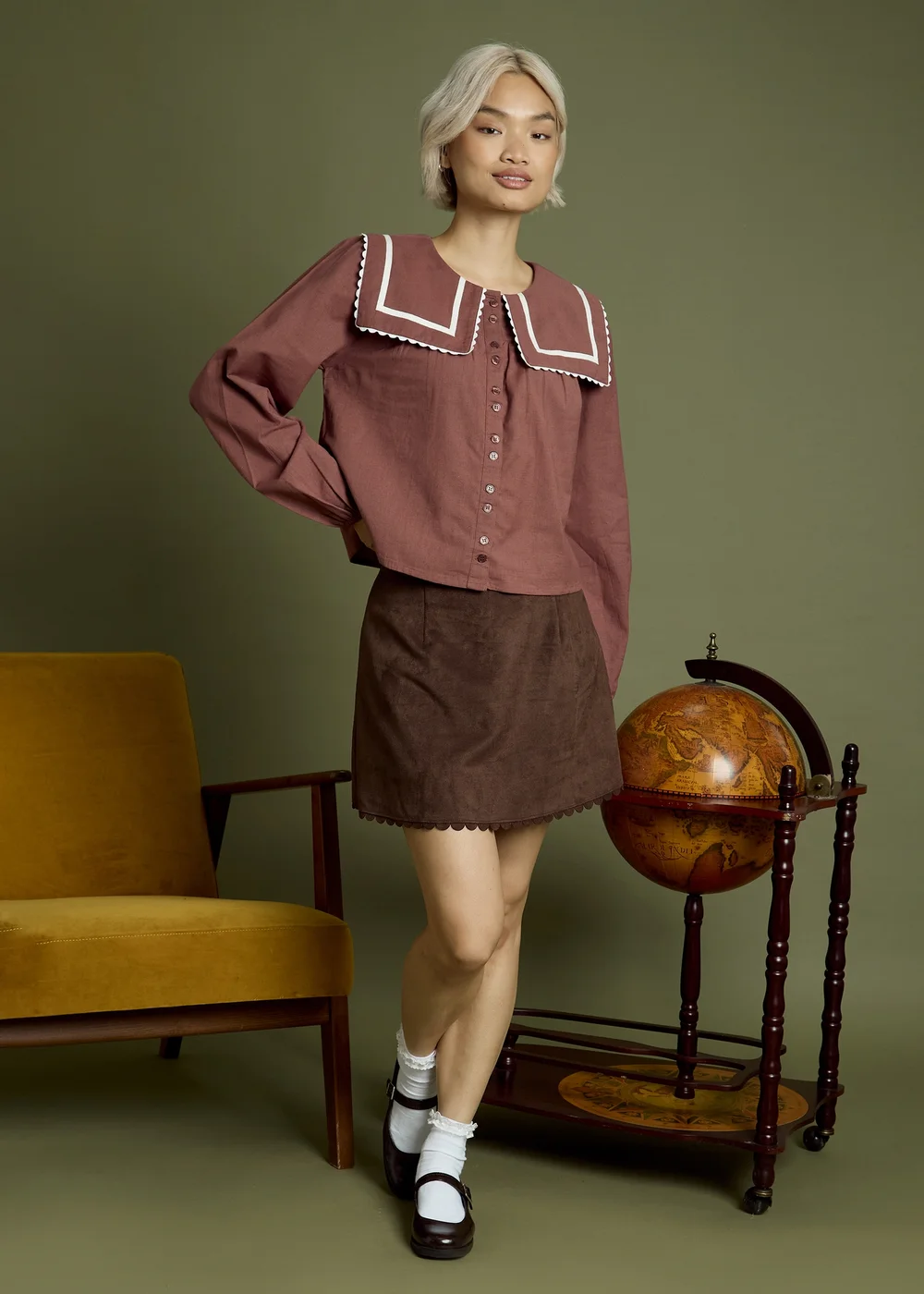 Neon Rose Brown Cotton Balloon Sleeve Smock Blouse - M Image 3