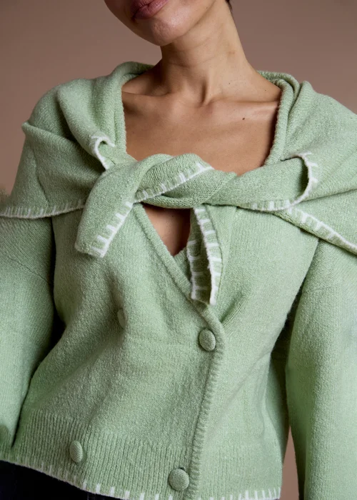 Neon Rose Green Scarf Detail Button-Up Cardigan - XS Image 3