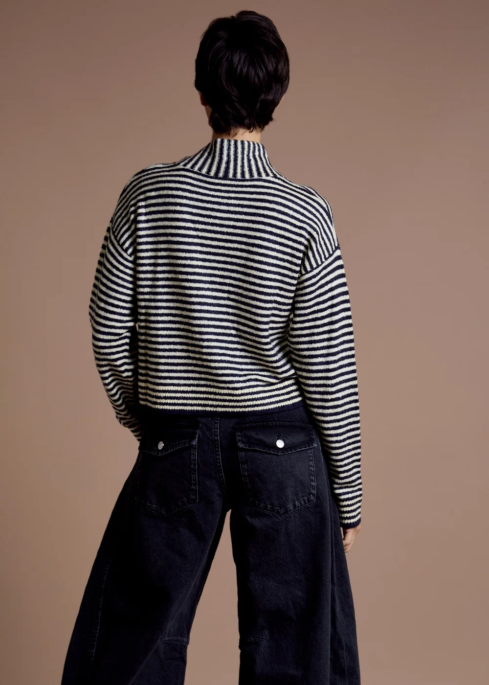 Neon Rose Navy Striped Tie Neck Cardigan - M Image 2