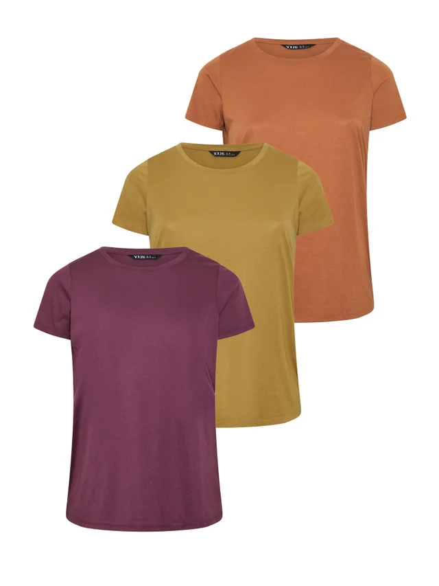 Yours 3 Pack Curve Green & Purple Core T-Shirts
