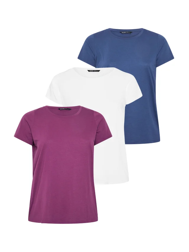 Yours 3 Pack Curve Purple & Blue Core T-Shirts