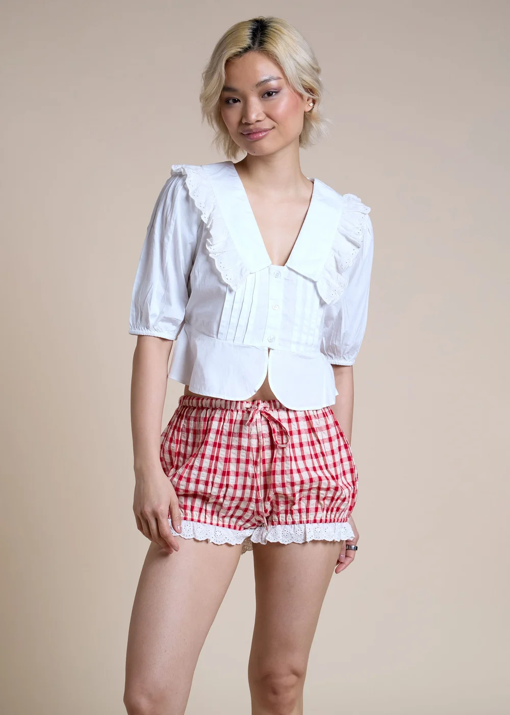 Neon Rose White Cotton Ruffle Collared Blouse - S Image 1
