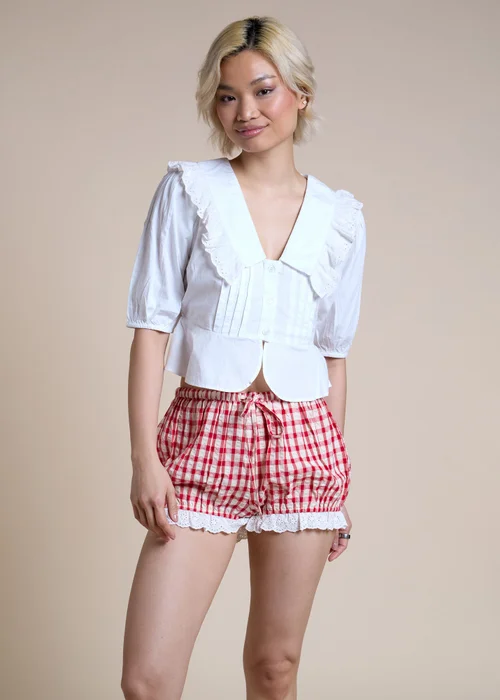Neon Rose White Cotton Ruffle Collared Blouse - S Image 1