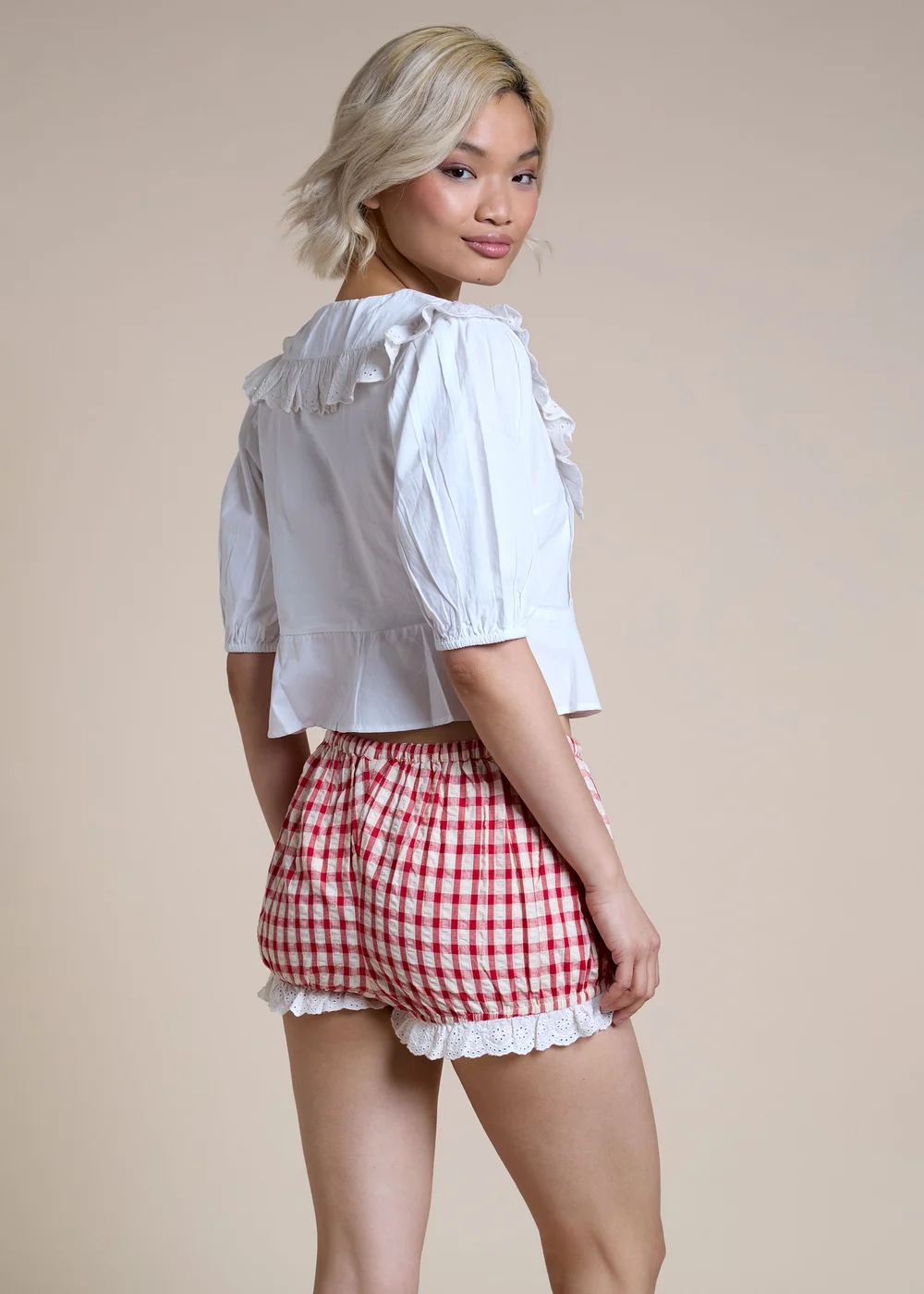 Neon Rose White Cotton Ruffle Collared Blouse - S Image 2