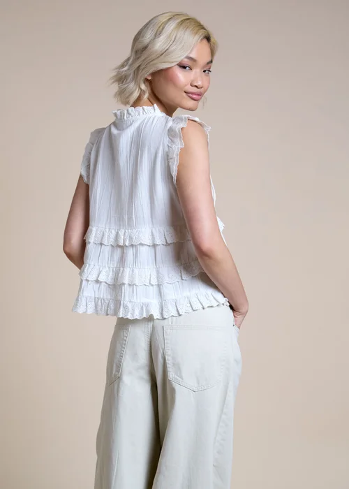 Neon Rose White Ruffle Detail Button Up Blouse - XS Image 2