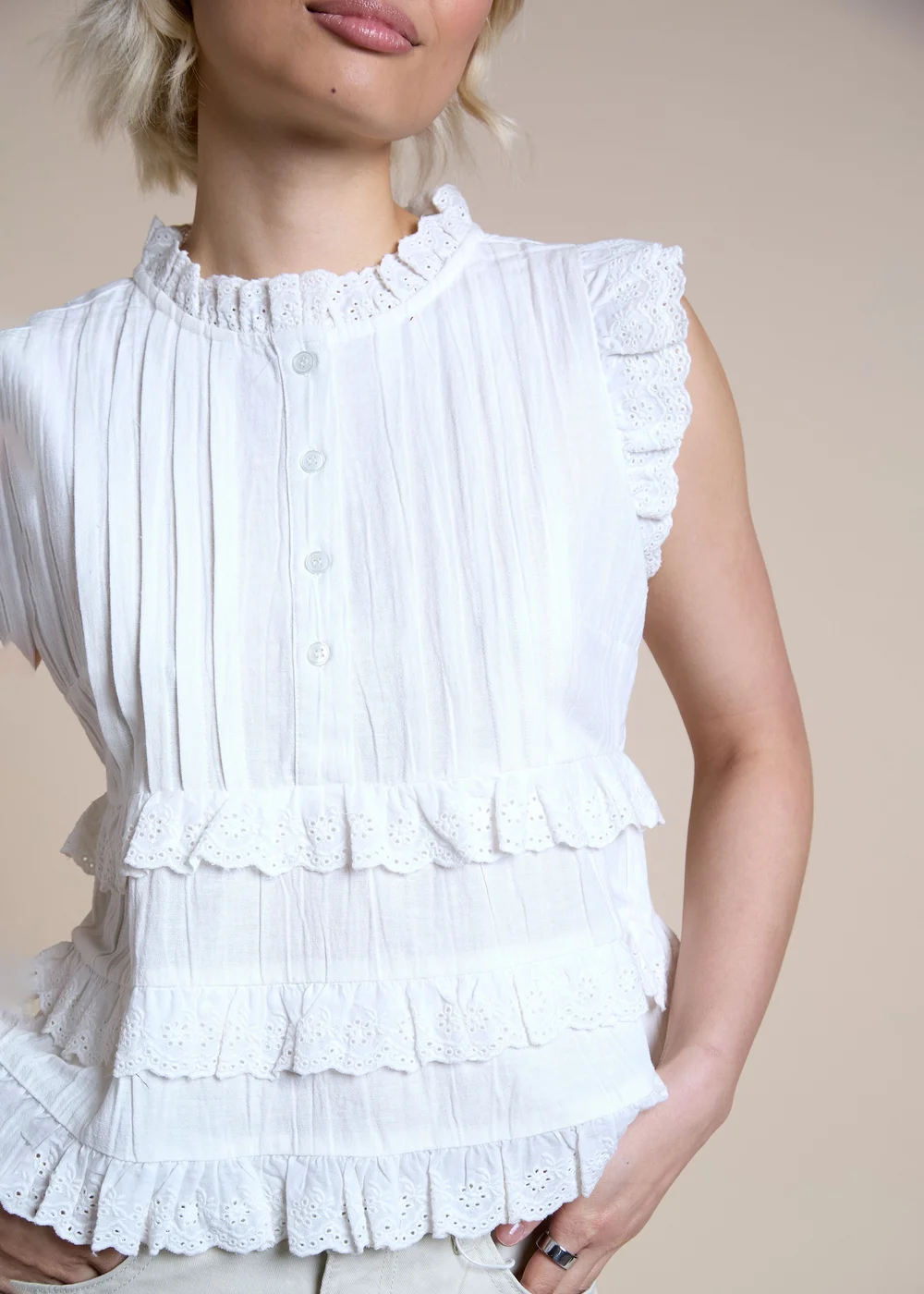 Neon Rose White Ruffle Detail Button Up Blouse - XS Image 3