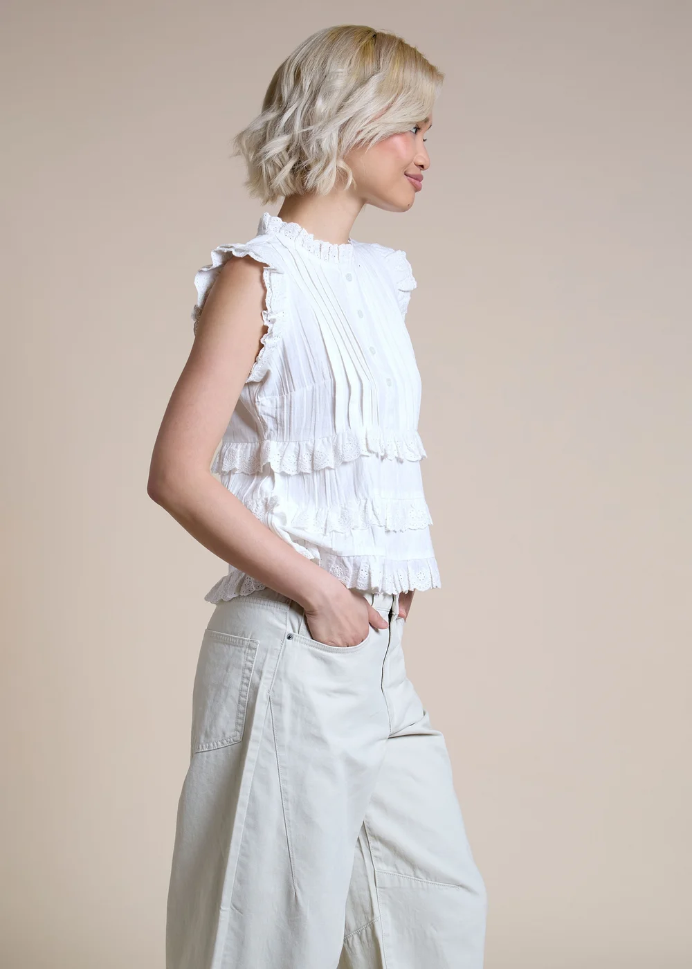 Neon Rose White Ruffle Detail Button Up Blouse - XS Image 5